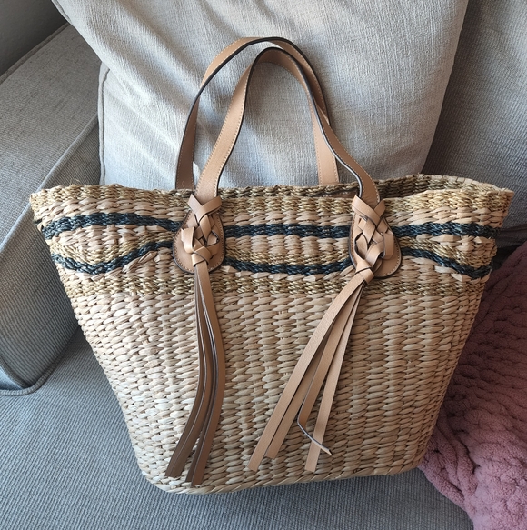 Ulla Johnson Handbags - Ulla Johnson Tan and Black Woven Tote